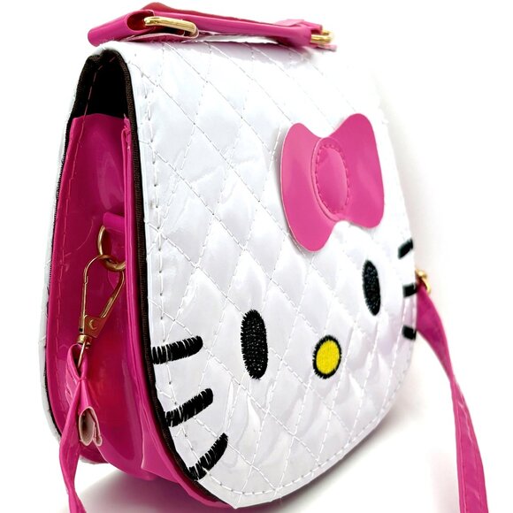 Glam White Pink Embroidered Vinyl Hello Kitty Sanrio Crossbody Bag Purse Handbag - Picture 2 of 5